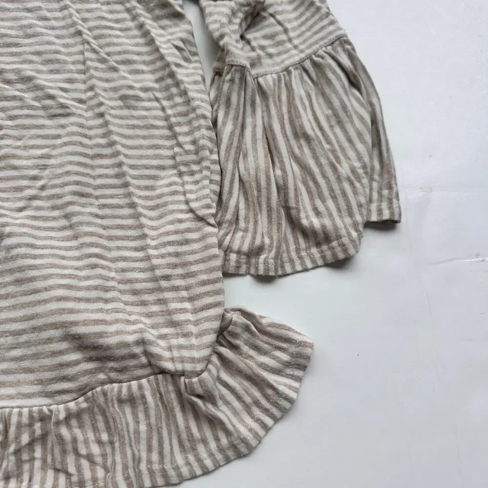 Copper Key Brown Stripe Ruffle Detail Top - Medium